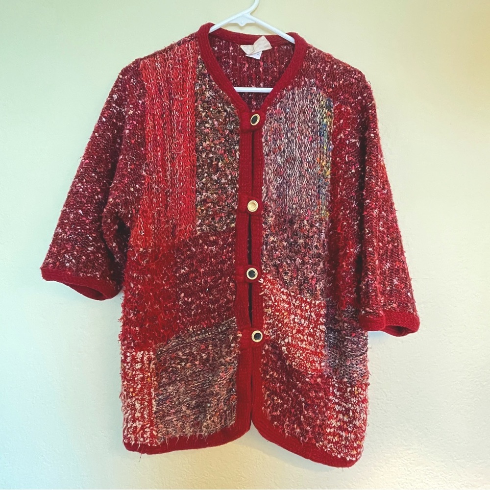Red Tricots Riva Jeambrun Vintage Patchwork Knit Sweater Cardigan